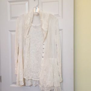 Crinkled two-piece tank & cardigan set